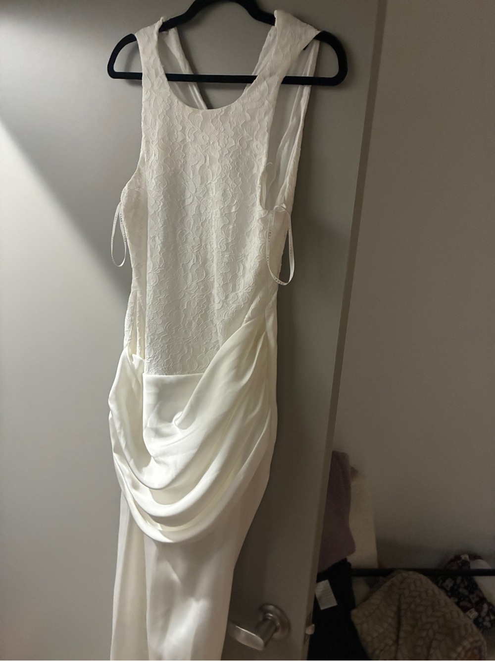 Club L London White Lace Bodice Draped Satin Wedding Dress